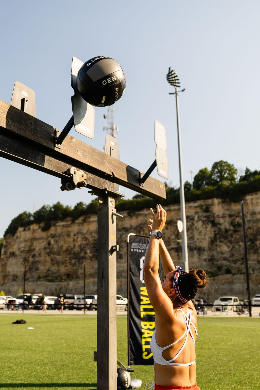 A wall ball released under the rig structure